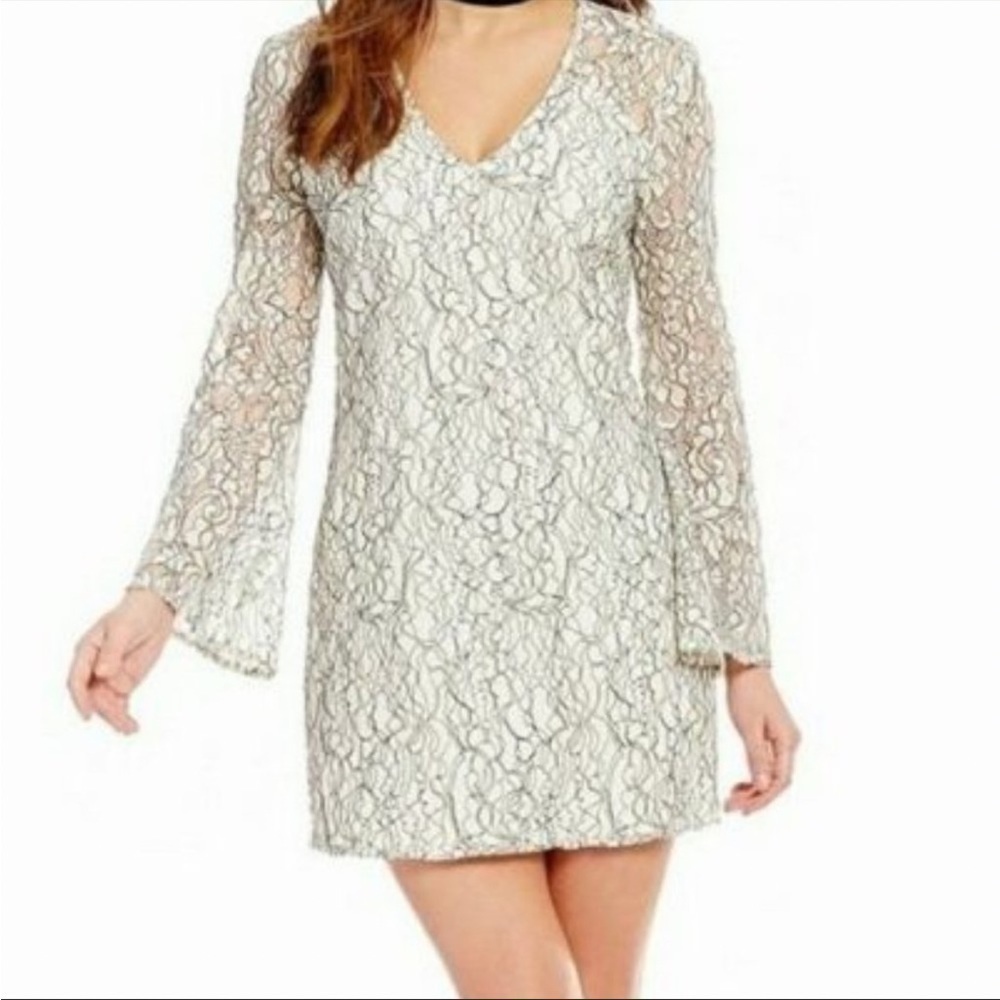 Wayf White Lace Long, Bell Sleeve Mini Dress, New with Tags